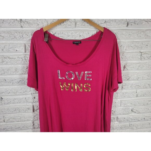 Lane Bryant Women Top 18 20 Plus Tee Short Sleeve Pink Love Wins PIN29E - Picture 3 of 8
